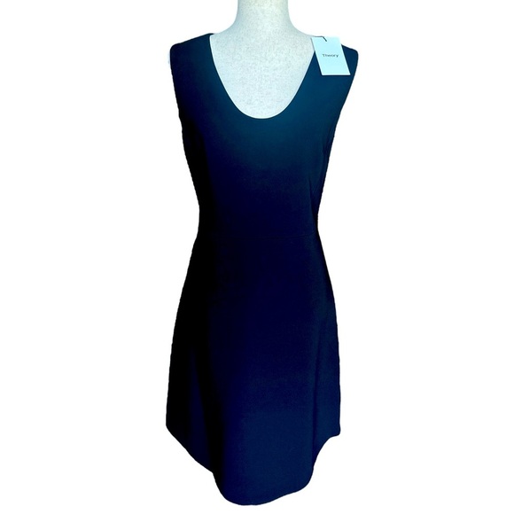 NWT Theory Black Crepe Scoop Flounce Dress Sleeveless Size 12 - Picture 3 of 16